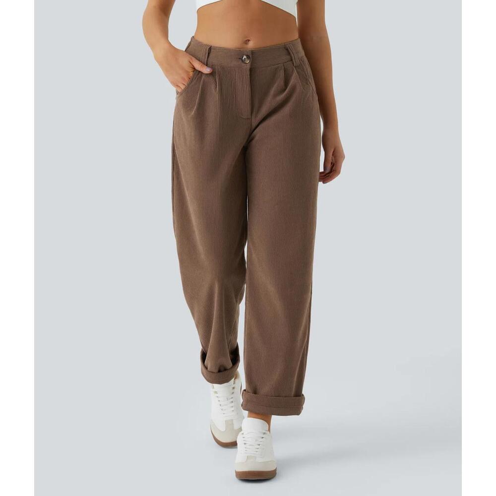 NWT Halara Mid Rise Zipper Pocket Corduroy Casual Pants Acorn M.  #11